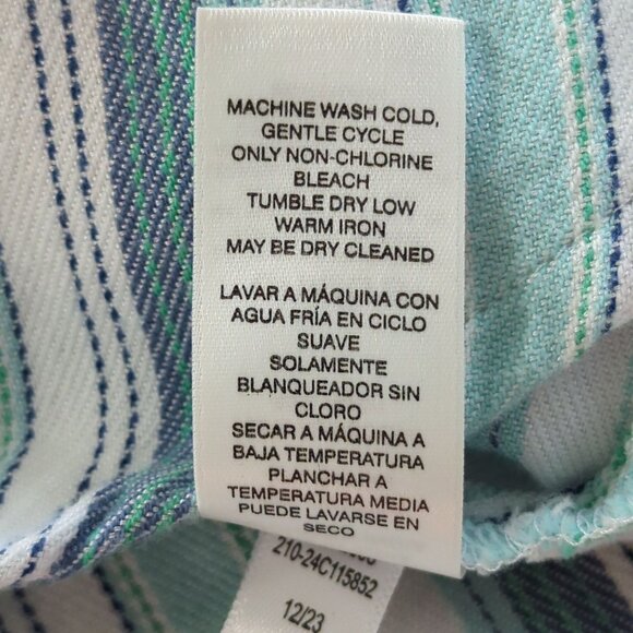 Chico's Striped blue white blouse sz 3 sz 16 with Twist front design Tab Sleeves - Picture 11 of 14